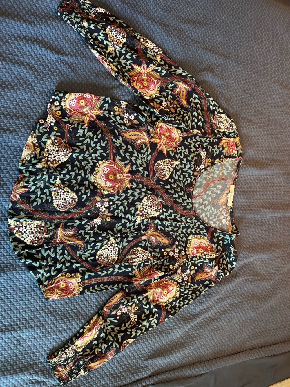 LOFT Black Floral Paisley Long-Sleeve Blouse